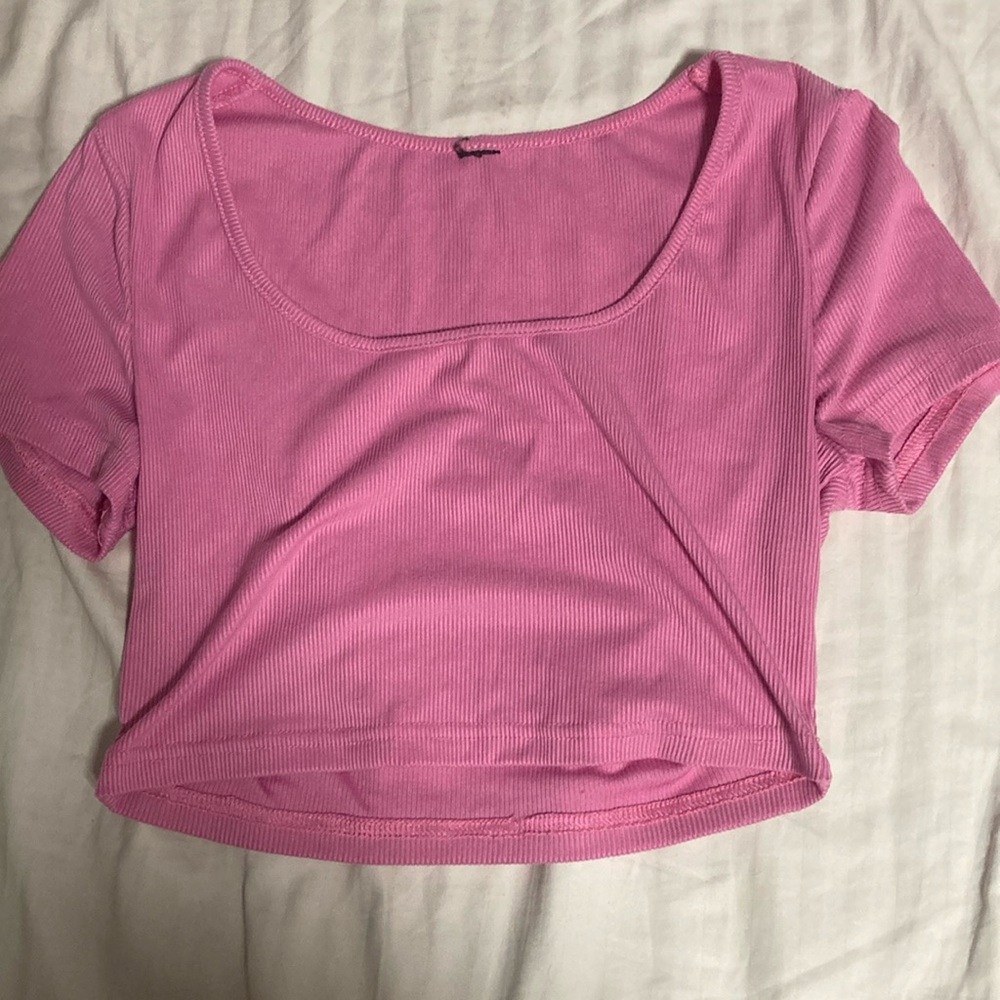 Pink Ribbed Crop Top